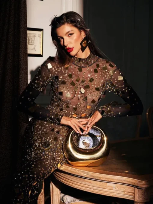 Embellishment | Dresses*Embellishment Liliana High Neck Acrylic Mesh Maxi Dress