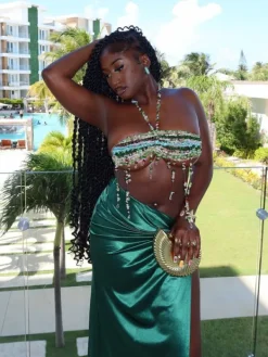 Beaded Wear*Mew Mews Fashion O/S Linden Fringe Gemstone Beaded Bralette
