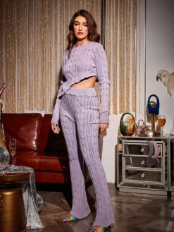Tops*Mew Mews Fashion O/S Linnet Long Sleeve Knit Top In Purple