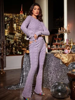 Tops*Mew Mews Fashion O/S Linnet Long Sleeve Knit Top In Purple
