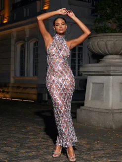 Embellishment | Dresses*Embellishment Liora Sequin Crystal Maxi Dress In Dark Nude