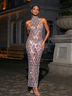 Embellishment | Dresses*Embellishment Liora Sequin Crystal Maxi Dress In Dark Nude