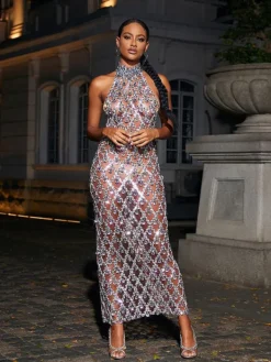 Embellishment | Dresses*Embellishment Liora Sequin Crystal Maxi Dress In Dark Nude