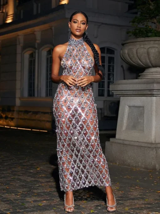 Embellishment | Dresses*Embellishment Liora Sequin Crystal Maxi Dress In Dark Nude