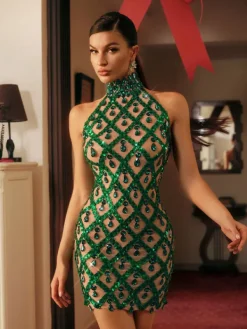 Embellishment | Dresses*Embellishment Liora Sequin Crystal Mini Dress In Green