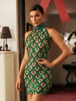 Embellishment | Dresses*Embellishment Liora Sequin Crystal Mini Dress In Green