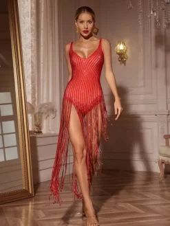 Bodysuits | Tops*Embellishment Londa Rhinestone Fringe Bodysuit