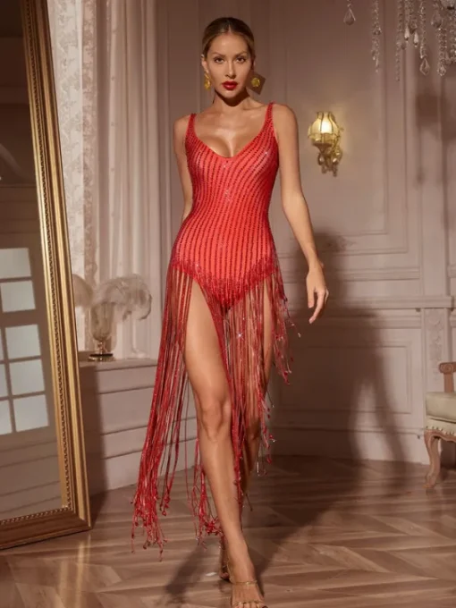 Bodysuits | Tops*Embellishment Londa Rhinestone Fringe Bodysuit