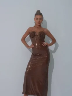 Dresses | Maxi Dresses*Mew Mews Fashion Lorelei Brown Sequin Dress