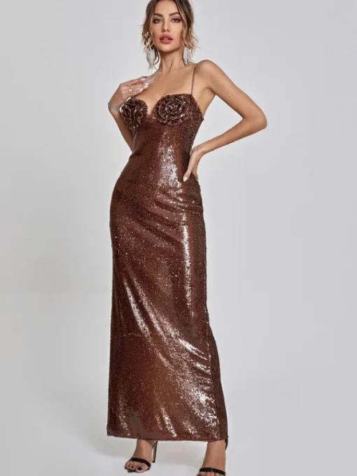 Dresses | Maxi Dresses*Mew Mews Fashion Lorelei Brown Sequin Dress