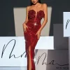 Embellishment | Dresses*Lu Yili Lorelei Strapless Flower Sequin Split Dress In Wine