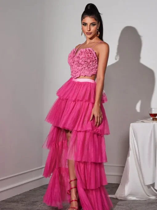 Skirts*Mew Mews Fashion Loryn Tiered Tulle Trimmed Skirt