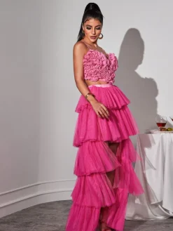 Skirts*Mew Mews Fashion Loryn Tiered Tulle Trimmed Skirt