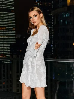 Dresses | Mini Dresses*Mew Mews Fashion Lowell Square Neck Floral Mini Dress In White
