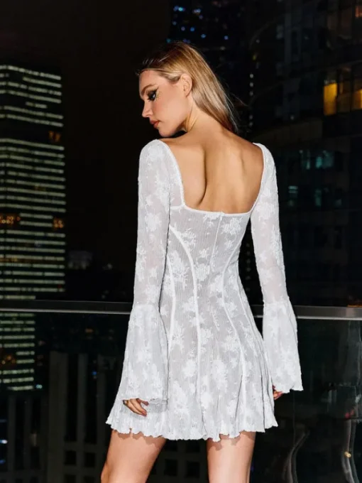 Dresses | Mini Dresses*Mew Mews Fashion Lowell Square Neck Floral Mini Dress In White