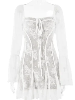 Dresses | Mini Dresses*Mew Mews Fashion Lowell Square Neck Floral Mini Dress In White