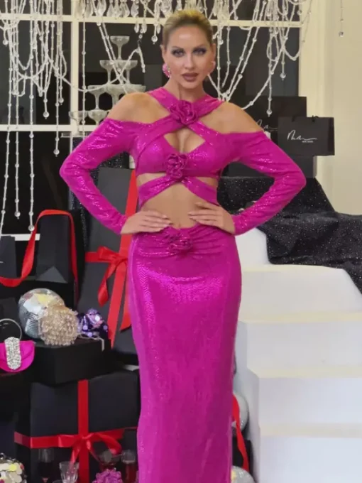 Maxi Dresses | Dresses*Mew Mews Fashion Lowen Flower Cutout Sequin Maxi Dress In Hot Pink