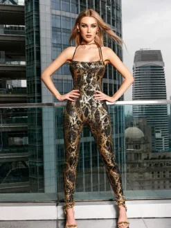 Jumpsuits & Romper*Mew Mews Fashion Luai Snake Printed Spaghetti Jumpsuit In Black