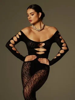 Jumpsuits & Romper*Mew Mews Fashion O/S Luanda Off Shoulder Cutout Lace Jumpsuit