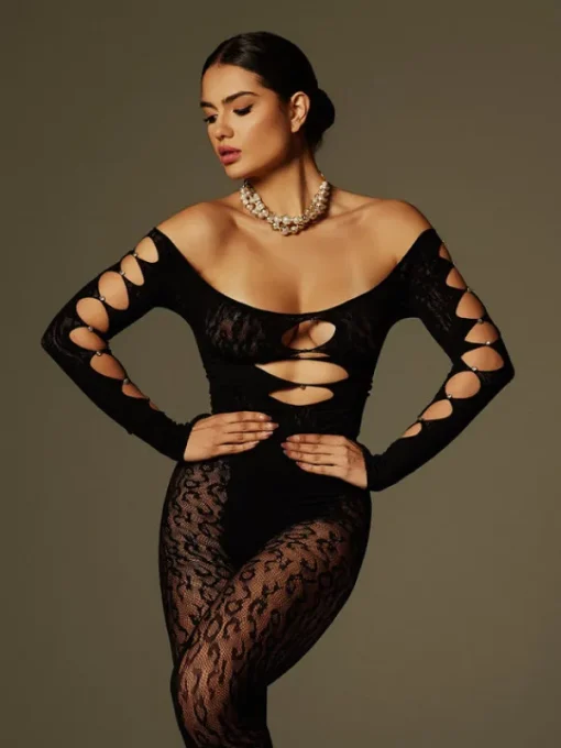 Jumpsuits & Romper*Mew Mews Fashion O/S Luanda Off Shoulder Cutout Lace Jumpsuit