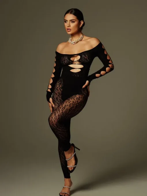 Jumpsuits & Romper*Mew Mews Fashion O/S Luanda Off Shoulder Cutout Lace Jumpsuit