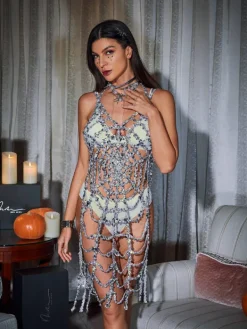 Cover-ups | Swimwear*Embellishment Lycan Spaghetti Cobweb Hollow Dress