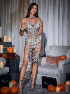 Cover-ups | Swimwear*Embellishment Lycan Spaghetti Cobweb Hollow Dress