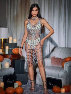 Cover-ups | Swimwear*Embellishment Lycan Spaghetti Cobweb Hollow Dress