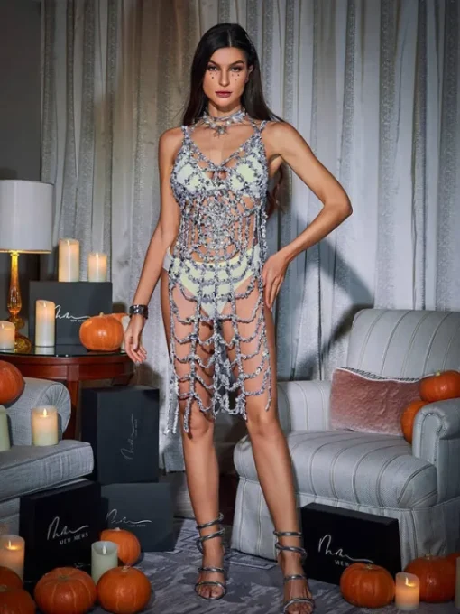 Cover-ups | Swimwear*Embellishment Lycan Spaghetti Cobweb Hollow Dress