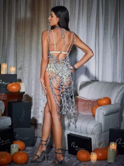 Cover-ups | Swimwear*Embellishment Lycan Spaghetti Cobweb Hollow Dress