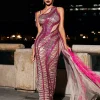 Embellishment | Dresses*Embellishment Lyda Draped Cutout Sequin Mesh Dress In Hot Pink