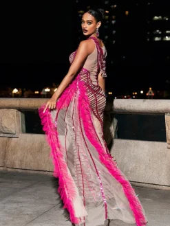 Embellishment | Dresses*Embellishment Lyda Draped Cutout Sequin Mesh Dress In Hot Pink