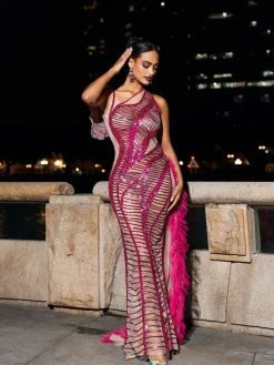 Embellishment | Dresses*Embellishment Lyda Draped Cutout Sequin Mesh Dress In Hot Pink