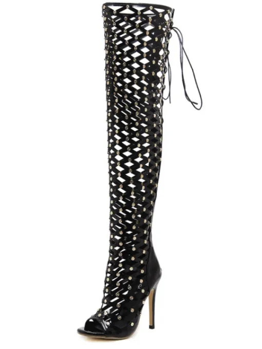 Shoes*Mew Mews Fashion Maison Lace Up Net Hollow Boots