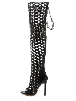 Shoes*Mew Mews Fashion Maison Lace Up Net Hollow Boots