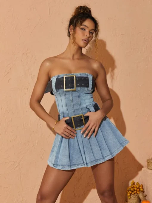 Dresses*Mew Mews Fashion Makiko Strapless Belted Mini Dress