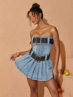 Dresses*Mew Mews Fashion Makiko Strapless Belted Mini Dress