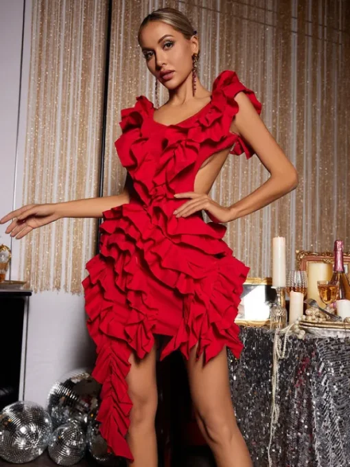 Dresses | Mini Dresses*Mew Mews Fashion Margie Cutout Ruffle Tiered Dress In Red