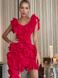 Dresses | Mini Dresses*Mew Mews Fashion Margie Cutout Ruffle Tiered Dress In Red