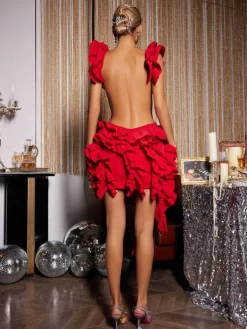 Dresses | Mini Dresses*Mew Mews Fashion Margie Cutout Ruffle Tiered Dress In Red