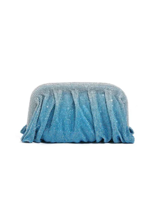 Bags*Mew Mews Fashion Marigold Ruched Crystal Clutch In Blue