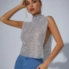Tops*Mew Mews Fashion O/S Marilyn Split Chain Chainmail Top In Silver