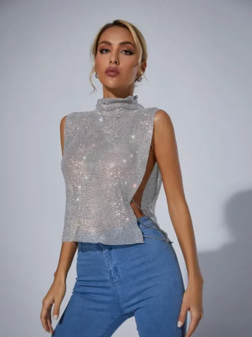 Tops*Mew Mews Fashion O/S Marilyn Split Chain Chainmail Top In Silver