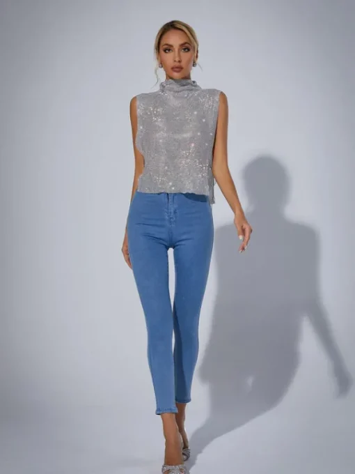Tops*Mew Mews Fashion O/S Marilyn Split Chain Chainmail Top In Silver