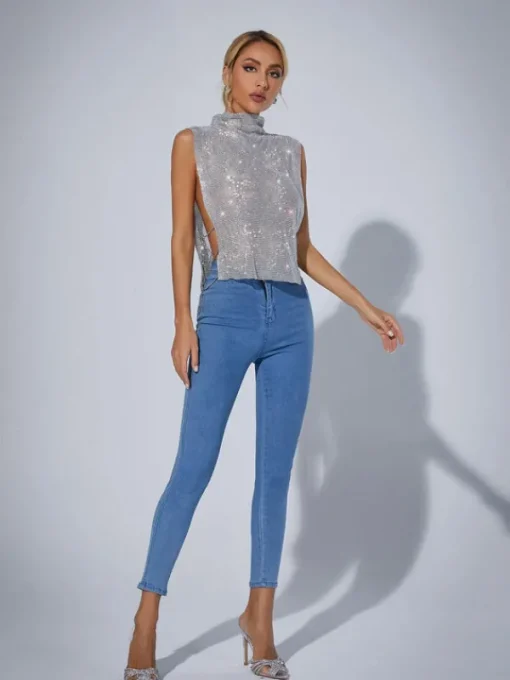 Tops*Mew Mews Fashion O/S Marilyn Split Chain Chainmail Top In Silver