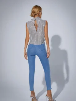 Tops*Mew Mews Fashion O/S Marilyn Split Chain Chainmail Top In Silver