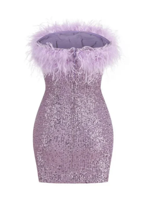Dresses*Mew Mews Fashion Marin Strapless Feather Sequin Mini Dress In Violet