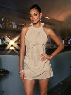 Dresses | Mini Dresses*Mew Mews Fashion Masha Lace Up Ruched Mini Dress In khaki