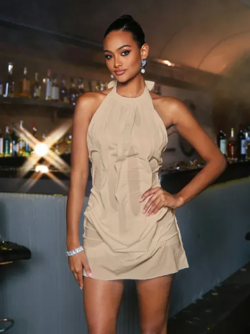 Dresses | Mini Dresses*Mew Mews Fashion Masha Lace Up Ruched Mini Dress In khaki