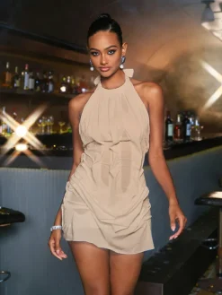 Dresses | Mini Dresses*Mew Mews Fashion Masha Lace Up Ruched Mini Dress In khaki